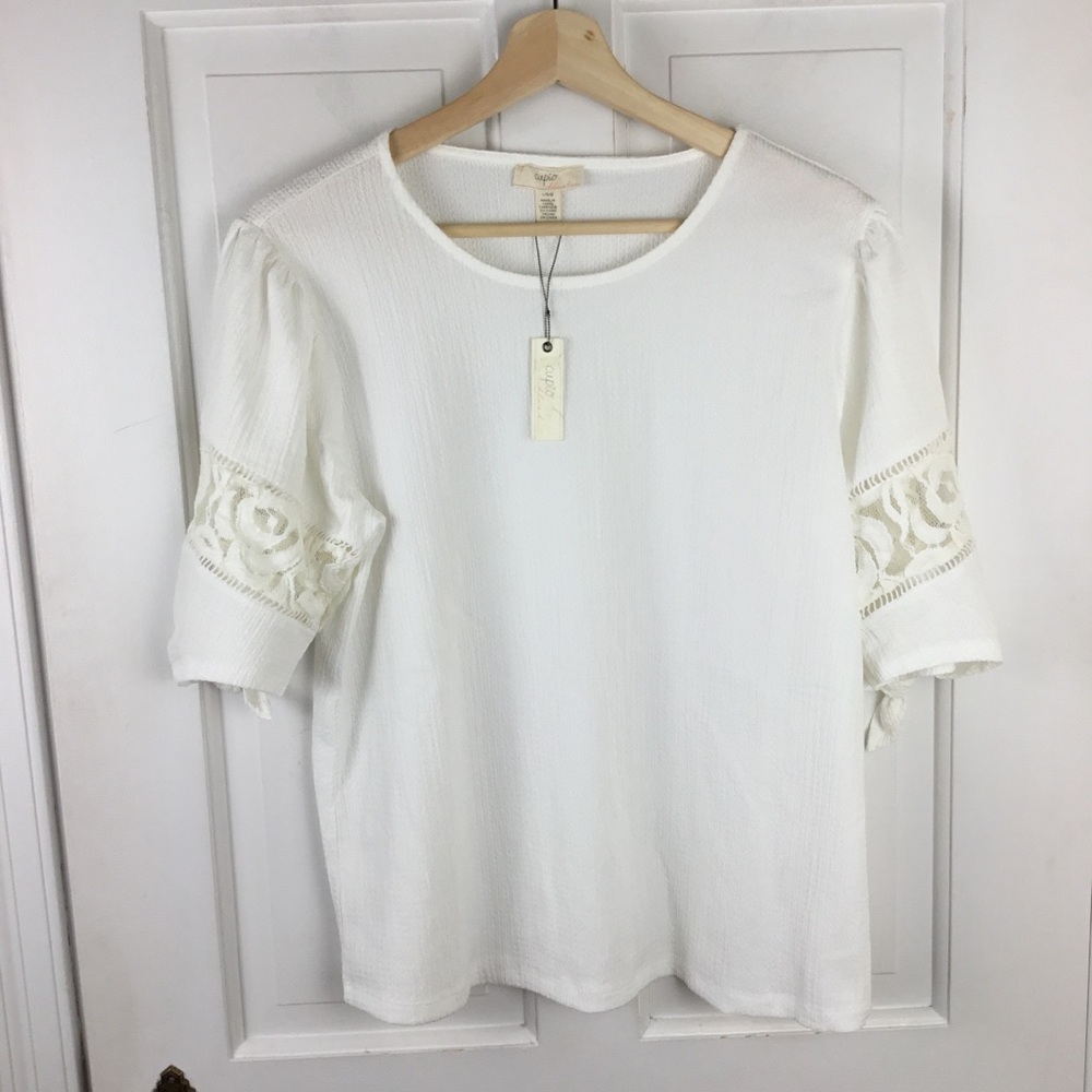 Cupio White Bell Sleeve Blouse with Embellished Details